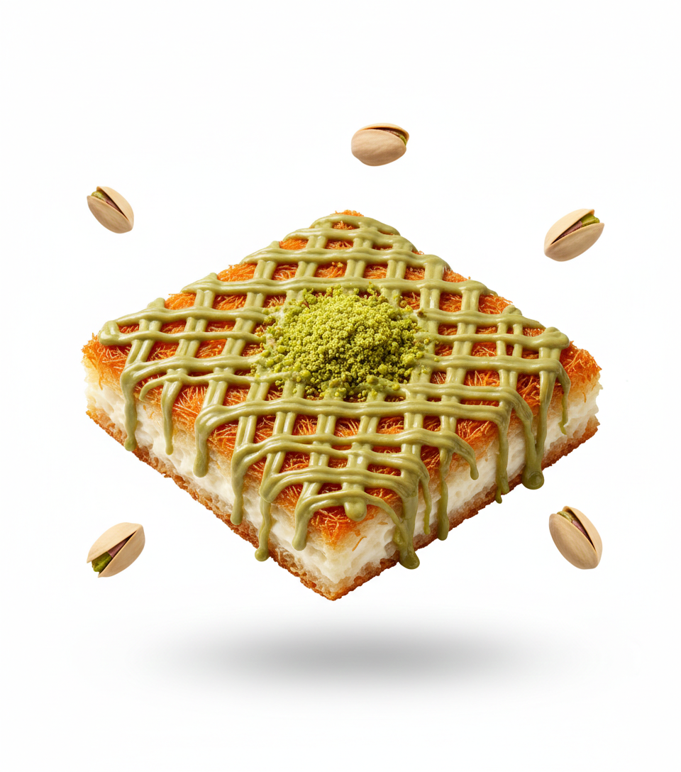 Cheese Kunafa Topped with Halabi Pistachio Sauce